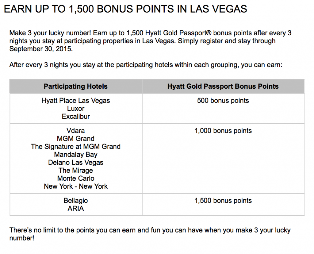Hyatt Gold Passport points in Las Vegas