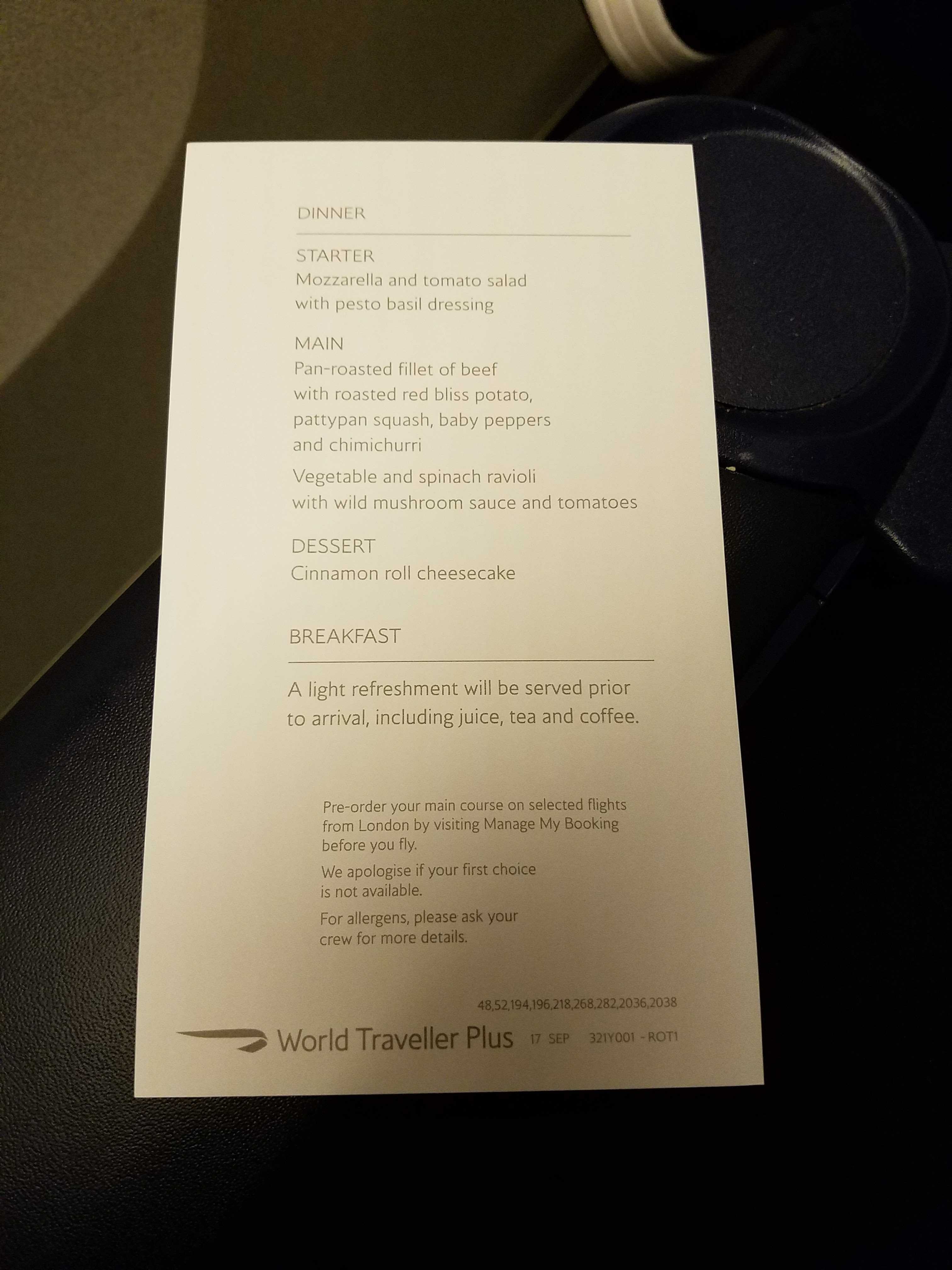 ba world traveller plus food menu