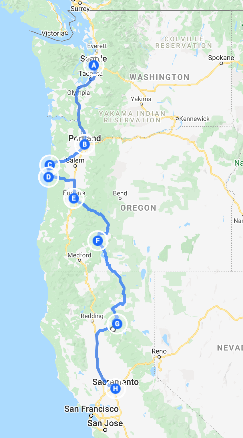 road trip from seattle to sacramento